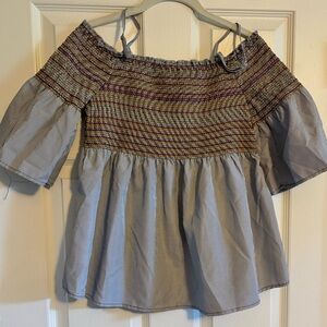 Smocked Peplum Top Black White Red Yellow